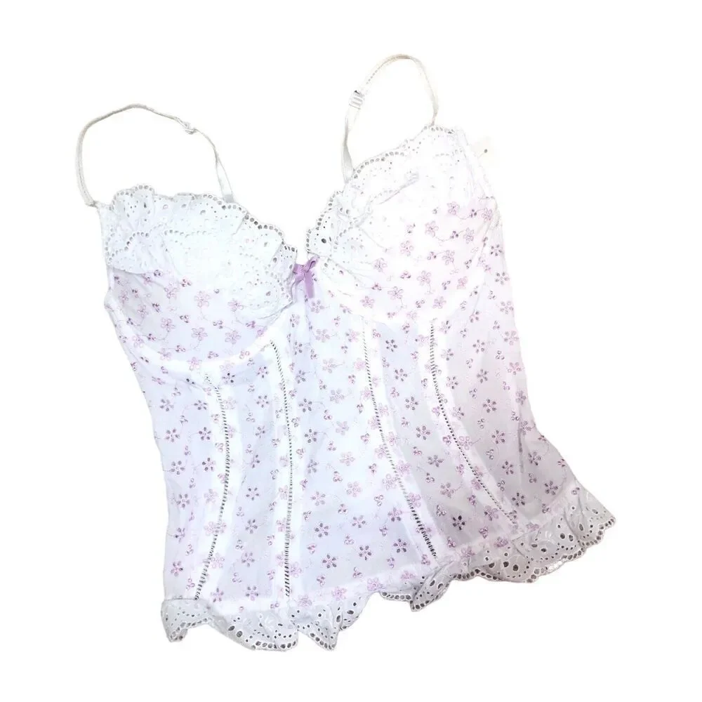 JC Penny Corset Womens Size‎ 36C Pink White Eyelet Fairy Whimsical RegencyCore